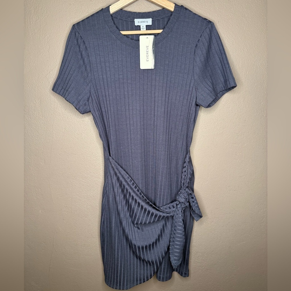Evereve Teagan Knotted Dress in Oxide Medium NWT Gray Ribbed Casual Midi Casual